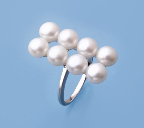 Sterling Silver with 5.5-6mm Button Shape Freshwater Pearl Ring