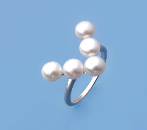 Sterling Silver Ring with 5.5-6mm Button Shape Freshwater Pearl