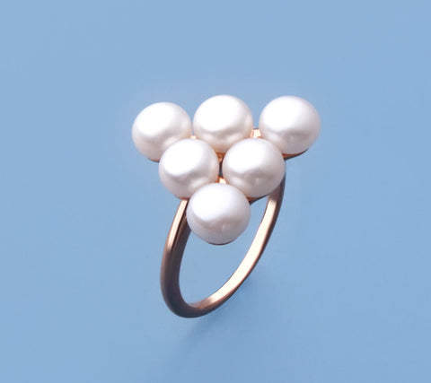 Rose Gold Plated Silver Ring with 5.5-6mm Button Shape Freshwater Pearl