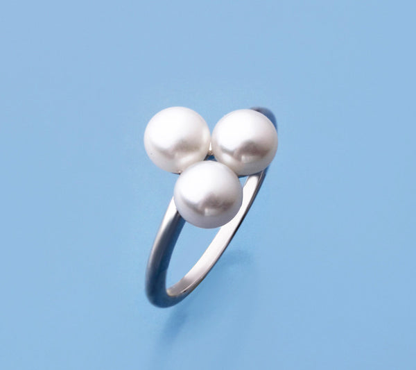 Sterling Silver Ring with 5.5-6mm Button Shape Freshwater Pearl - Wing Wo Hing Jewelry Group - Pearl Jewelry Manufacturer