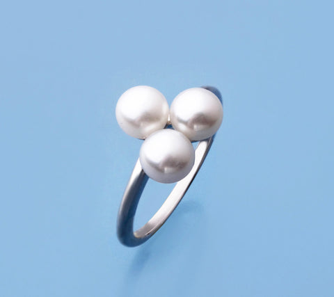 Sterling Silver Ring with 5.5-6mm Button Shape Freshwater Pearl