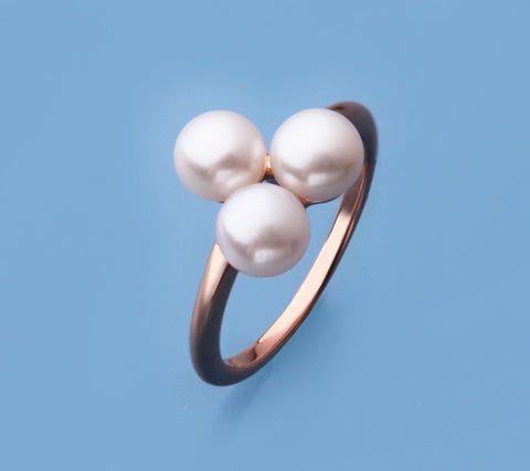 Rose Gold Plated Silver Ring with 5.5-6mm Button Shape Freshwater Pearl