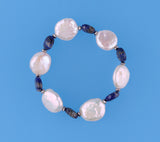 15-16mm Coin Shape Freshwater Pearl Bracelet with Lapis Lazuli and Hematite - Wing Wo Hing Jewelry Group - Pearl Jewelry Manufacturer
