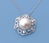 Sterling Silver Pendant with 12.5-13mm Button Shape Freshwater Pearl and Cubic Zirconia - Wing Wo Hing Jewelry Group - Pearl Jewelry Manufacturer
