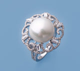 Sterling Silver Ring with 12.5-13mm Button Shape Freshwater Pearl and Cubic Zirconia - Wing Wo Hing Jewelry Group - Pearl Jewelry Manufacturer