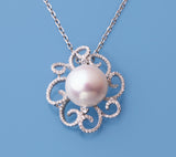 Sterling Silver Pendant with 12.5-13mm Button Shape Freshwater Pearl and Cubic Zirconia - Wing Wo Hing Jewelry Group - Pearl Jewelry Manufacturer