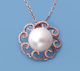 Rose Gold Plated Silver Pendant with 13.5-14mm Button Shape Freshwater Pearl and Cubic Zirconia - Wing Wo Hing Jewelry Group - Pearl Jewelry Manufacturer