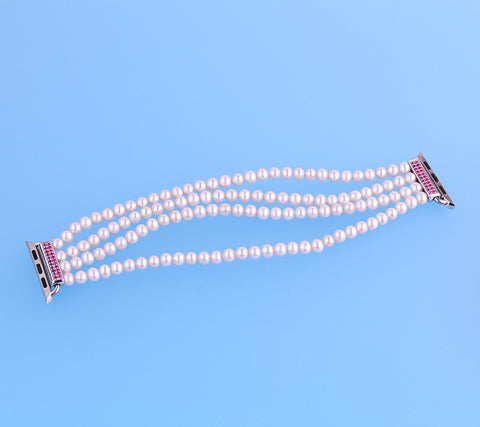 Sterling Silver Bracelet with 5-5.5mm Potato Shape Freshwater Pearl and Cubic Zirconia