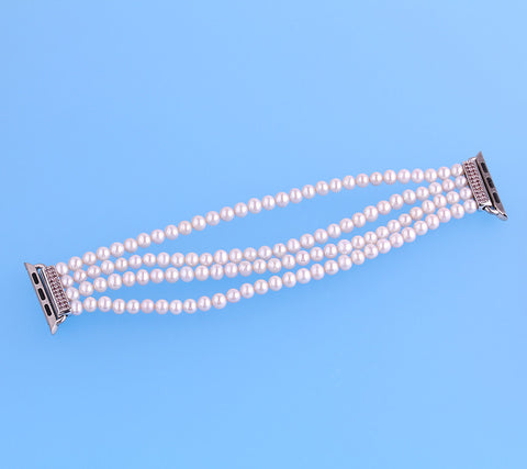 Sterling Silver Bracelet with 5-5.5mm Potato Shape Freshwater Pearl and Cubic Zirconia