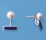 Sterling Silver Earrings with 8-8.5mm Button Shape Freshwater Pearl and Lapis Lazuli - Wing Wo Hing Jewelry Group - Pearl Jewelry Manufacturer