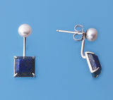 Sterling Silver Earrings with 5-5.5mm Button Shape Freshwater Pearl and Lapis Lazuli - Wing Wo Hing Jewelry Group - Pearl Jewelry Manufacturer