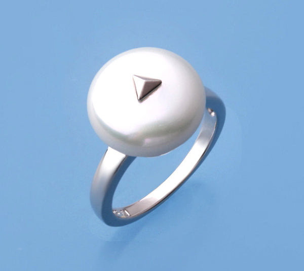 Sterling Silver Ring with 13-14mm Coin Shape Freshwater Pearl - Wing Wo Hing Jewelry Group - Pearl Jewelry Manufacturer