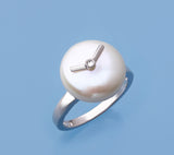 Sterling Silver Ring with 13-14mm Coin Shape Freshwater Pearl - Wing Wo Hing Jewelry Group - Pearl Jewelry Manufacturer