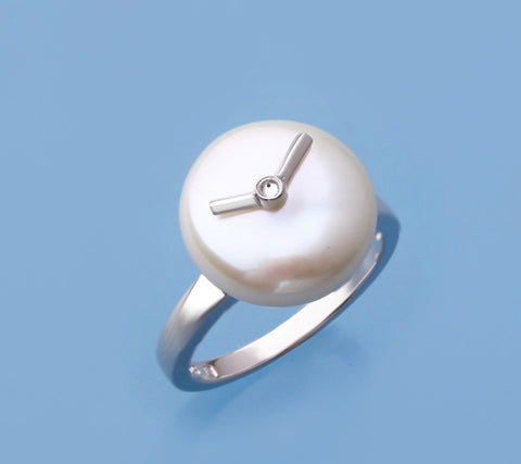 Sterling Silver Ring with 13-14mm Coin Shape Freshwater Pearl