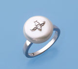 Sterling Silver Ring with 13-14mm Coin Shape Freshwater Pearl - Wing Wo Hing Jewelry Group - Pearl Jewelry Manufacturer