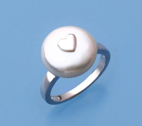 Sterling Silver Ring with 13-14mm Coin Shape Freshwater Pearl