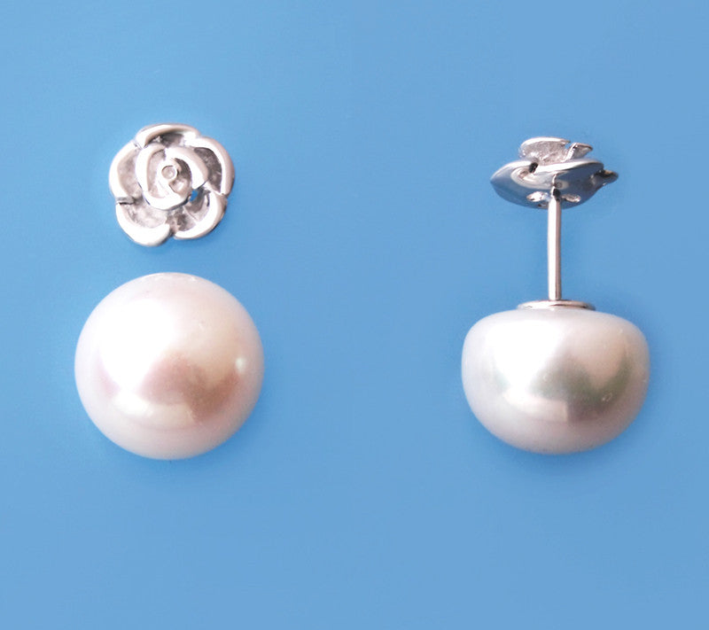 Sterling Silver Earrings with 11-11.5mm Button Shape Freshwater Pearl - Wing Wo Hing Jewelry Group - Pearl Jewelry Manufacturer