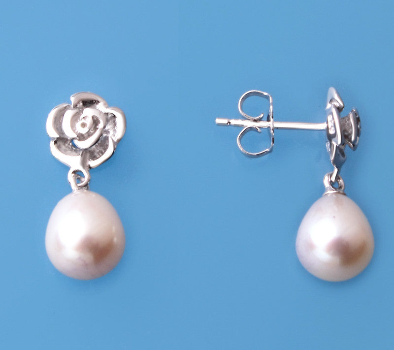 Sterling Silver Earrings with 7.5-8mm Drop Shape Freshwater Pearl - Wing Wo Hing Jewelry Group - Pearl Jewelry Manufacturer