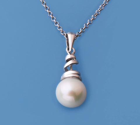 Sterling Silver Pendant with 8-9mm Round Shape Freshwater Pearl