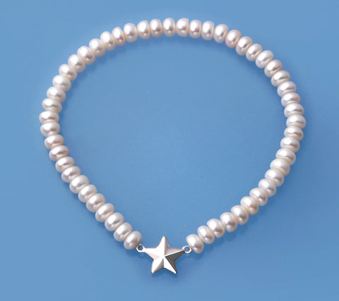 Sterling Silver Bracelet with 5-5.5mm Button Shape Freshwater Pearl