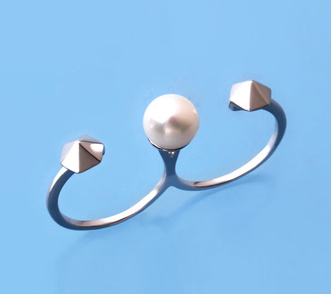Sterling Silver Ring with 8-8.5mm Button Shape Freshwater Pearl