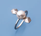 Sterling Silver Ring with 7.5-8mm Button Shape Freshwater Pearl - Wing Wo Hing Jewelry Group - Pearl Jewelry Manufacturer