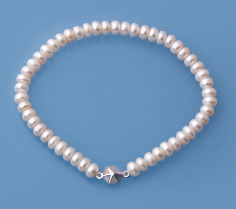 Sterling Silver Bracelet with 5-5.5mm Button Shape Freshwater Pearl