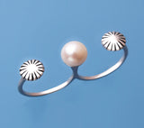 White and Black Plated Silver Ring with 8-8.5mm Button Shape Freshwater Pearl - Wing Wo Hing Jewelry Group - Pearl Jewelry Manufacturer