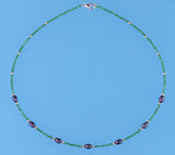 Sterling Silver Necklace with 5-5.5mm Oval Shape Freshwater Pearl and Green Agate - Wing Wo Hing Jewelry Group - Pearl Jewelry Manufacturer