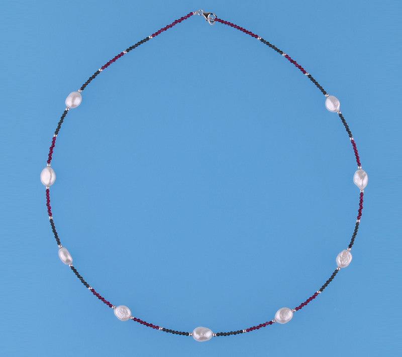 Sterling Silver Necklace with 9-9.5mm Oval Shape Freshwater and Agate - Wing Wo Hing Jewelry Group - Pearl Jewelry Manufacturer