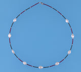 Sterling Silver Necklace with 9-9.5mm Oval Shape Freshwater and Agate - Wing Wo Hing Jewelry Group - Pearl Jewelry Manufacturer