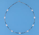 Sterling Silver Necklace with 9-9.5mm Oval Shape Freshwater Pearl and Agate - Wing Wo Hing Jewelry Group - Pearl Jewelry Manufacturer