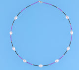 Sterling Silver Necklace with 9-9.5mm Oval Shape Freshwater Pearl and Agate - Wing Wo Hing Jewelry Group - Pearl Jewelry Manufacturer