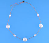 Rose Gold Plated Silver Necklace with Oval and Coin Shape Freshwater Pearl - Wing Wo Hing Jewelry Group - Pearl Jewelry Manufacturer