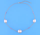 Rose Gold Plated Silver Necklace with 14-16.5mm Coin Shape Freshwater Pearl and Amethyst - Wing Wo Hing Jewelry Group - Pearl Jewelry Manufacturer