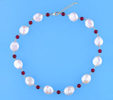 Rose Gold Plated Silver Necklace with 14-15mm Coin Shape Freshwater Pearl and Garnet - Wing Wo Hing Jewelry Group - Pearl Jewelry Manufacturer