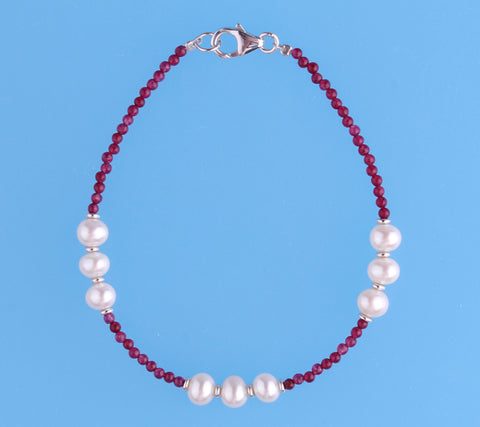 Sterling Silver Bracelet with 4.5-5.5mm Potato Shape Freshwater Pearl and Agate