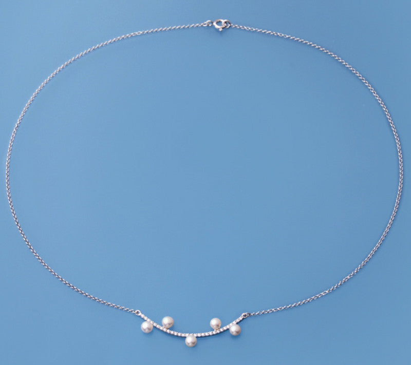 Sterling Silver Pendant with 4-4.5mm Button Shape Freshwater Pearl and Cubic Zirconia - Wing Wo Hing Jewelry Group - Pearl Jewelry Manufacturer