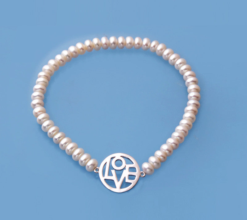 Sterling Silver Bracelet with 5-5.5mm Button Shape Freshwater Pearl - Wing Wo Hing Jewelry Group - Pearl Jewelry Manufacturer