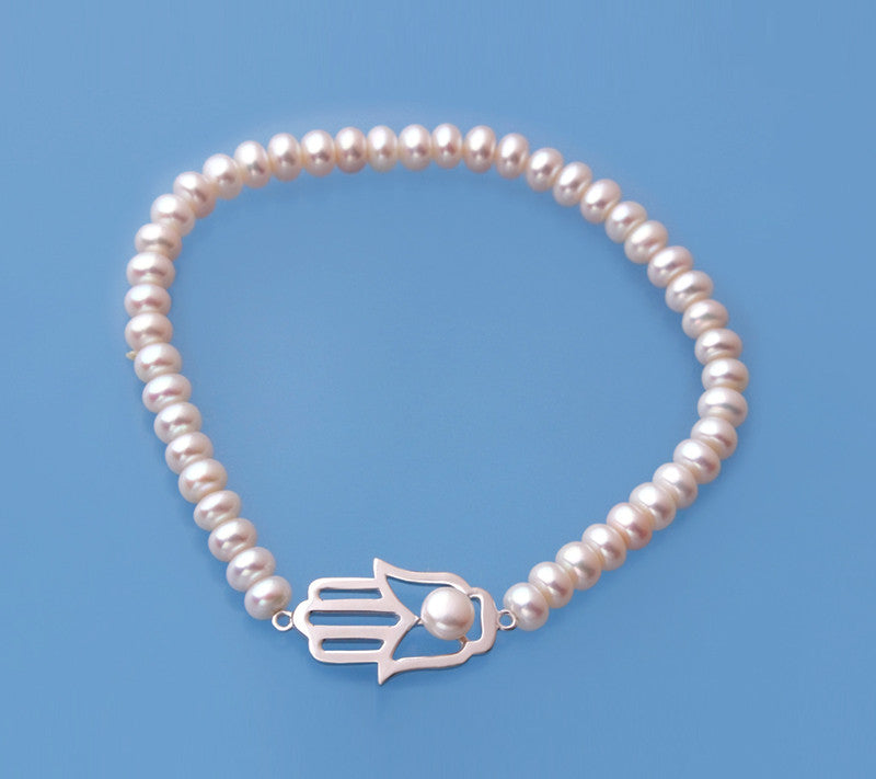 Sterling Silver Bracelet with 5-5.5mm Button Shape Freshwater Pearl - Wing Wo Hing Jewelry Group - Pearl Jewelry Manufacturer