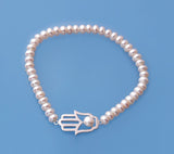 Sterling Silver Bracelet with 5-5.5mm Button Shape Freshwater Pearl - Wing Wo Hing Jewelry Group - Pearl Jewelry Manufacturer