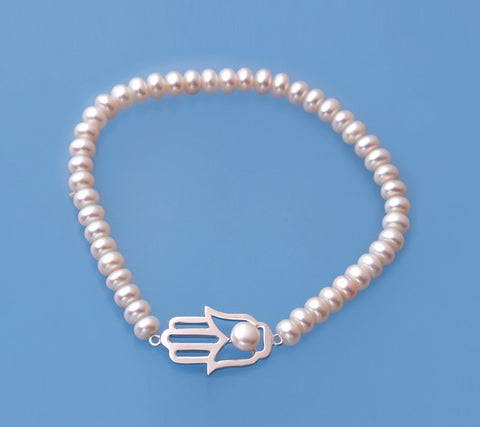 Sterling Silver Bracelet with 5-5.5mm Button Shape Freshwater Pearl