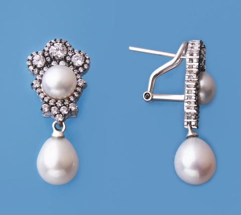 Sterling Silver Earrings with Freshwater Pearl and Cubic Zirconia