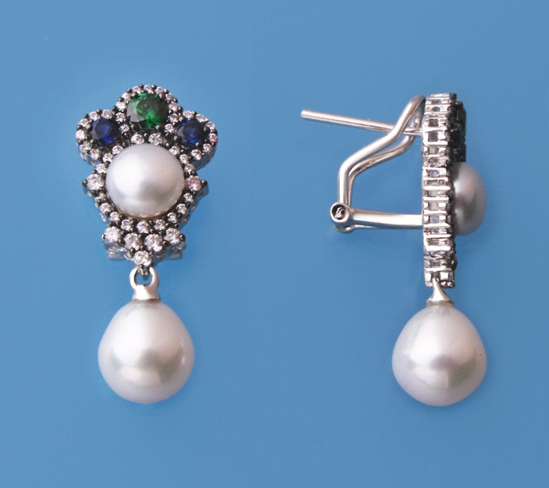 Sterling Silver Earrings with Freshwater Pearl, Cubic Zirconia and Corundum - Wing Wo Hing Jewelry Group - Pearl Jewelry Manufacturer