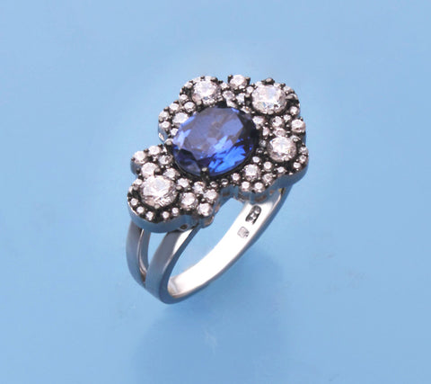 Sterling Silver Ring with Cubic Zirconia and Blue Corundum