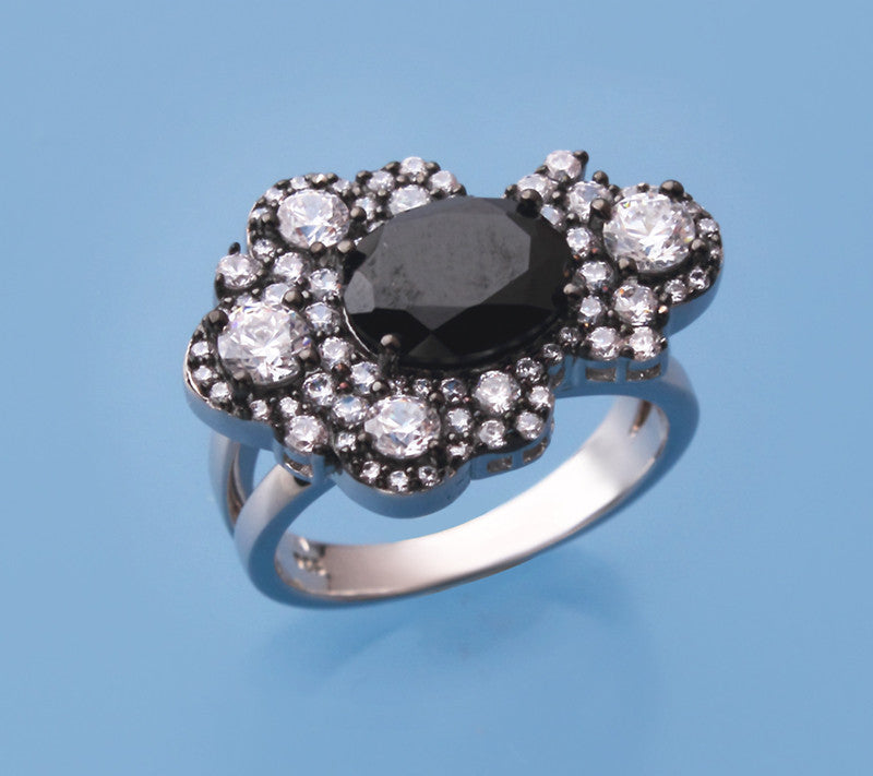 Sterling Silver Ring with Cubic Zirconia and Black Spinel - Wing Wo Hing Jewelry Group - Pearl Jewelry Manufacturer
