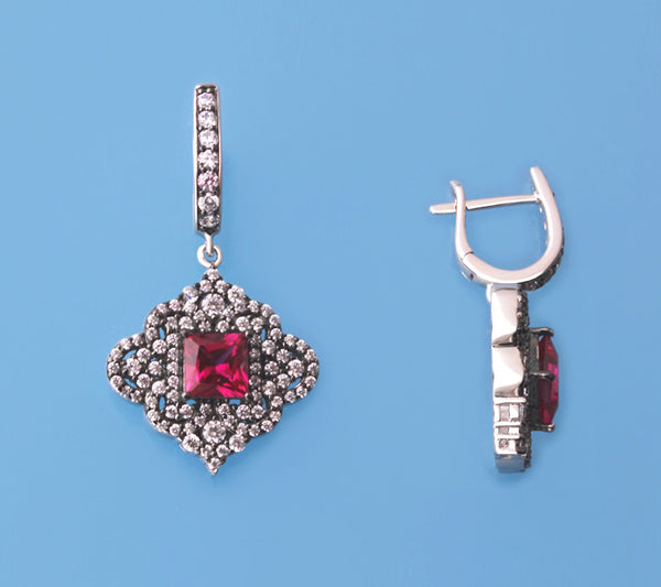 Sterling Silver Earrings with Cubic Zirconia and Corundum - Wing Wo Hing Jewelry Group - Pearl Jewelry Manufacturer - 1