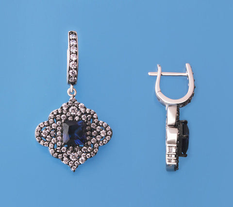 Sterling Silver Earrings with Cubic Zirconia and Corundum