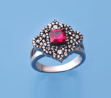 Sterling Silver Ring with Cubic Zirconia and Red Corundum - Wing Wo Hing Jewelry Group - Pearl Jewelry Manufacturer