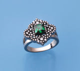 Sterling Silver Ring with Cubic Zirconia and Green Corundum - Wing Wo Hing Jewelry Group - Pearl Jewelry Manufacturer - 1